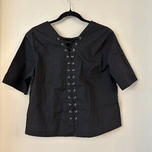 Guest Editor Black Criss Cross Lace Back Top Size M